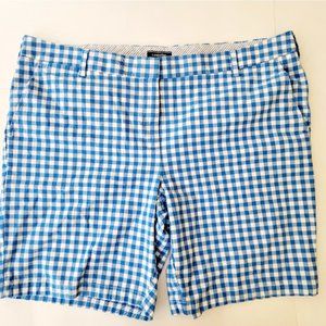 Lands End Blue White Check Gingham Chino Shorts Womens Plus Size 22W
